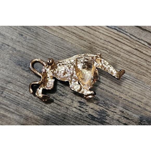 Black Panther Brooch Pin With Rhinestones And Gold Toned Back Matte Finish Box37 - Picture 4 of 4